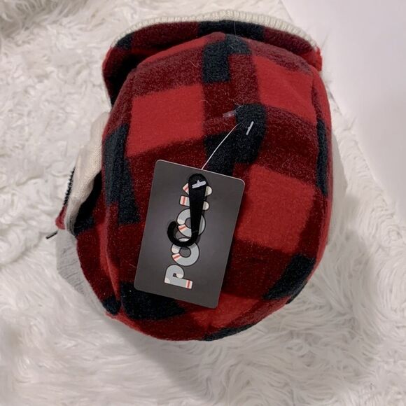 POOK Red Plaid Reversible Polar Fleece Bomber Style Trapper Hat unisex - Picture 6 of 10